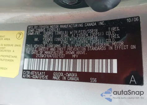 2007 Lexus Rx 350 из США, поврежденный, VIN 2T2GK31U47C021327